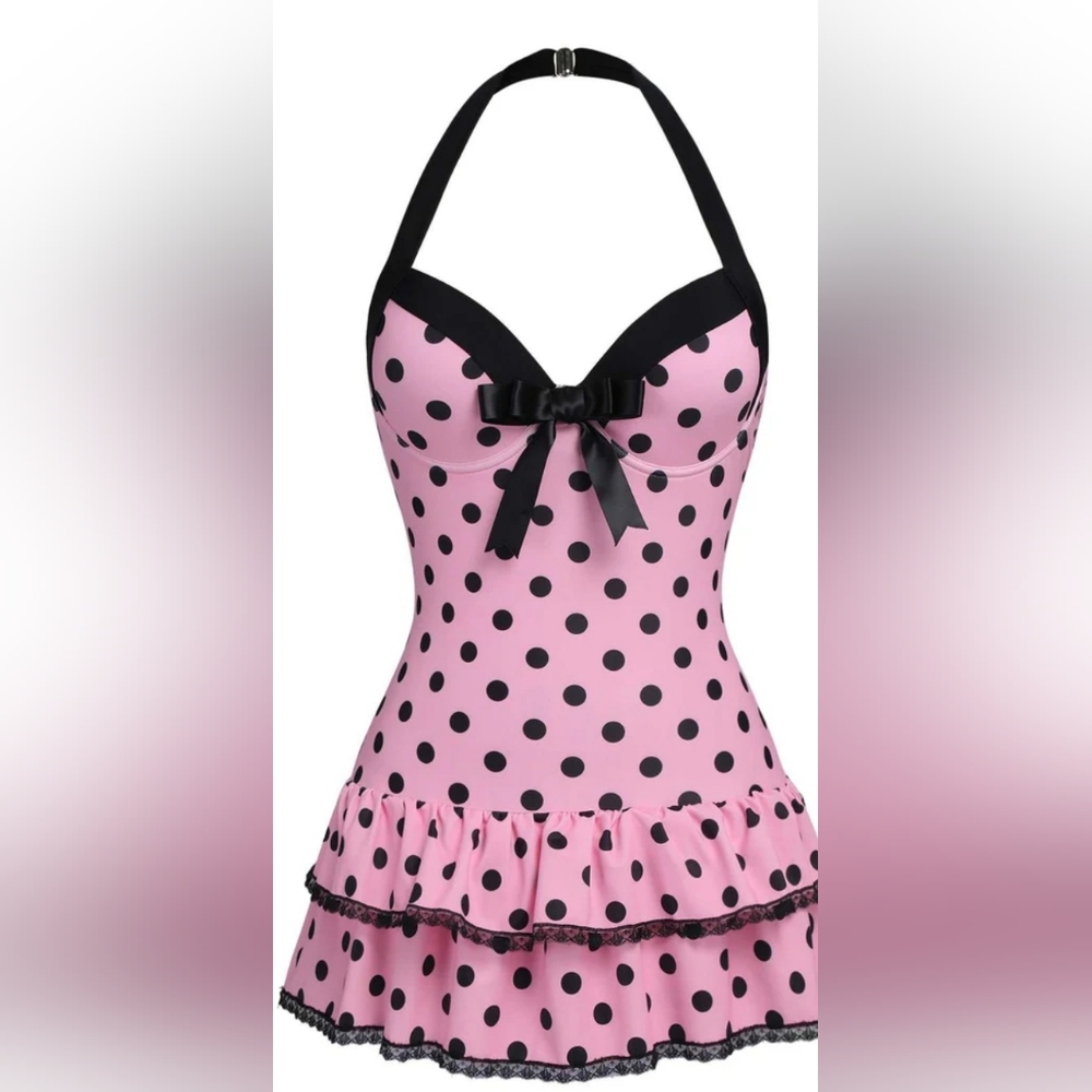 Retro stage pink and black vintage style one piece